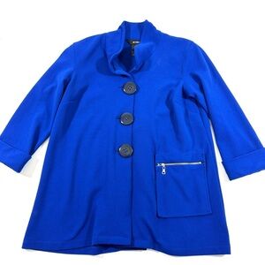 Ali Miles Art To Wear Jacket Blue 3/4 Sleeve Large Button Details